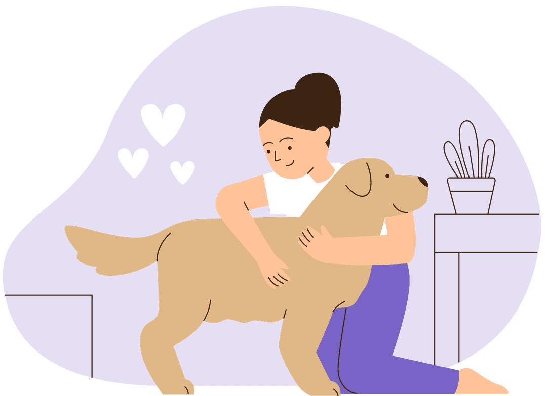 A girl petting her dog